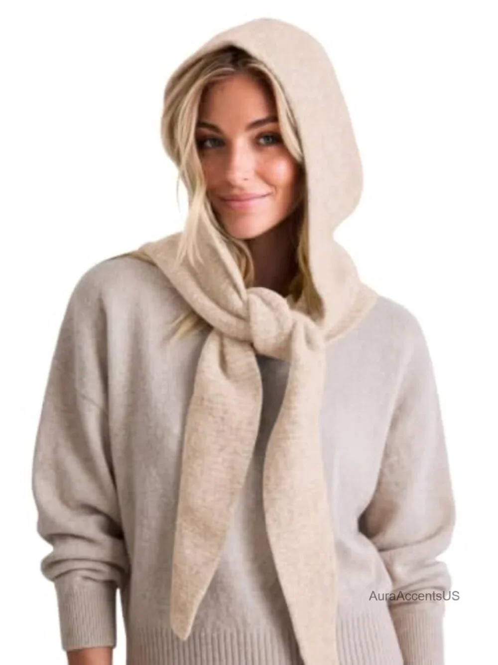 2-in-1 Knit Balaclava Beanie Hooded Scarf Neck Warmer Winter Hat
